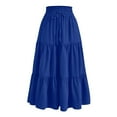 thumbnail image 1 of qucoqpe Womens Summer Boho Maxi Skirt Elastic Waist Drawstring Pleated Flowy A Line Solid Long Skirt, 1 of 4