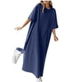 thumbnail image 1 of qucoqpe Womens Summer Casual Loose T-shirts Dress Crew Neck Short Sleeve Solid Color Midi Dress Fashion Holiday Beach Dress, 1 of 1