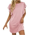 thumbnail image 1 of qucoqpe Womens Summer Casual T-shirts Dress Crew Neck Ruffle Short Sleeve Loose Mini Dress Hawaiian Beach Sun Dress, 1 of 6