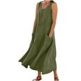 thumbnail image 1 of qucoqpe Womens Summer Cotton Linen Long Dress Crew Neck Sleeveless Ruffle Flowy Maxi Dress Casual Loose Vacation Beach Sundress with Pockets, 1 of 7