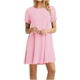 thumbnail image 1 of qucoqpe Womens Summer Dress 2025 Ruffle Short Sleeve Casual Beach Mini T-shirt Dress Round Neck Loose Sundress, 1 of 1