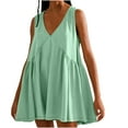 thumbnail image 1 of qucoqpe Womens Summer Dress Fashion Casual Solid Color Printing Sleeveeless V-Neck Pleated Tiered Ruffle Hem Flowy Loose Mini Dress on Clearance, 1 of 5