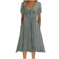 thumbnail image 1 of qucoqpe Womens Summer Hollow Out T-shirt Dress V Neck Tie Short Sleeve Pleated Flowy A Line Midi Dress Casual Loose Beach Sun Dress with Pockets, 1 of 7