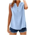 thumbnail image 1 of qucoqpe Womens Summer Linen Tank Tops Sleeveless V Neck Button Shirts Fashion Casual Solid Color Blouses Base Tees, 1 of 7