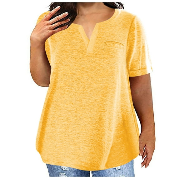 qucoqpe Womens Plus Size Tops Spring Summer Fall Fashion Casual V Neck Short Sleeve Solid Loose T-Shirts Baggy Blouse