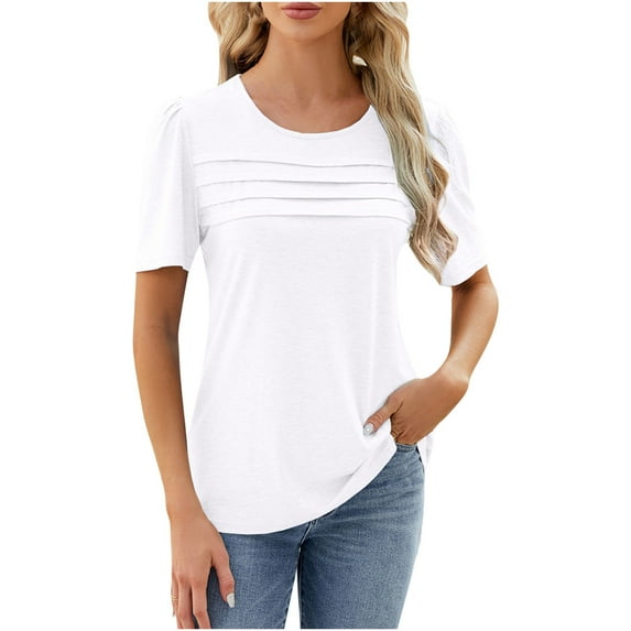 qucoqpe Womens Summer Short Sleeve Tops Fashion Crew Neck Solid Color T-shirt Casual Loose Tees Blouse