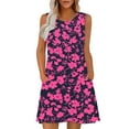 thumbnail image 1 of qucoqpe Womens Summer Sleeveless Tank Dress Crew Neck Front Pleated Mini Dress Casual Floral Print Vacation Beach Sundress with Pockets, 1 of 8