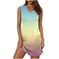 thumbnail image 1 of qucoqpe Womens Summer Sleeveless Tank Dress V Neck Side Slit Gradient Color Sundress Casual Loose Vacation Mini Dress, 1 of 7