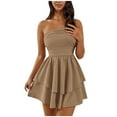 thumbnail image 1 of qucoqpe Womens Summer Strapless Dress Sleeveless Backless Ruffle Flowy Mini Dress Solid Color A-Line Sundress, 1 of 6