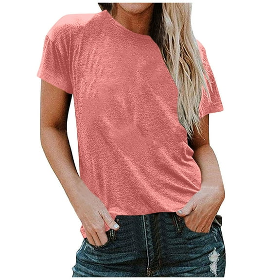 qucoqpe Womens Summer Tops Crew Neck Short Sleeve Basic T-shirts Casual Loose Tees Lightweight Pullover Blouse