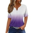 thumbnail image 1 of qucoqpe Womens Summer Tops Fashion Casual Button V ‌Neck ‌Short Sleeve Blouses Trendy Loose Fit Gradient Color Shirts, 1 of 6