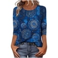 thumbnail image 1 of qucoqpe Womens Summer Tops Fashion Casual Bohemian Printed Crew Neck 3/4 Sleeve Tunic Blouses Loose Dressy Business Shirts, 1 of 5