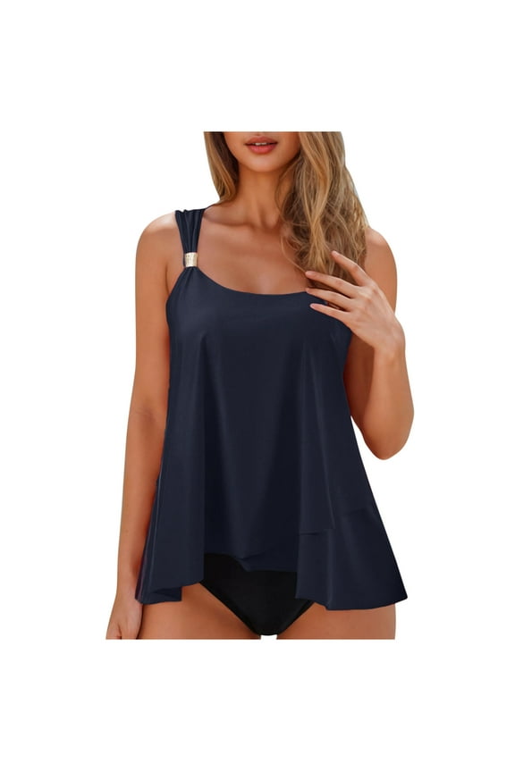 Womens Tankini Swimsuits Built in Bra Sexy Backless Strap Two Piece Modest Bathing Suits Loose Fit Swimwear