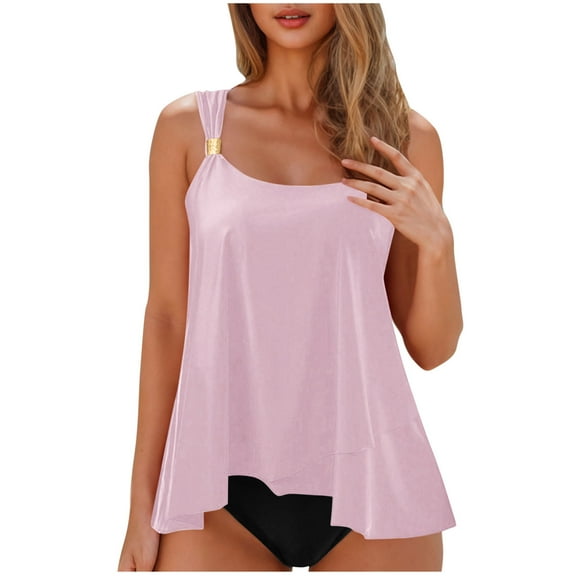 qucoqpe Womens Tankini Swimsuits Built in Bra Sexy Backless Strap Two Piece Modest Bathing Suits Loose Fit Swimwear