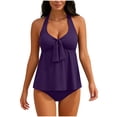 thumbnail image 1 of qucoqpe Womens Tankini Swimsuits Fashion Solid Color Halter Backless Two Piece Modest Bathing Suit Beach Vacation Swimwear Set, 1 of 6