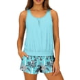 thumbnail image 1 of qucoqpe Womens Tankini Swimsuits Fashion Solid Color Wireless Pleated Ribbed Swimwear Beach Athletic Two Piece Bathing Suits Blouson Tank with Floral Printed Shorts, 1 of 6