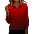 thumbnail image 1 of qucoqpe Womens Tops 2026 3/4 Sleeve Dressy Casual Lapel Shirts Trendy Gradient Tunic Business Work Blouses, 1 of 6