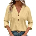 thumbnail image 1 of qucoqpe Womens Tops 3/4 Sleeve Shirts Fashion Button V Neck Casual Solid Tunic Blouse, 1 of 5
