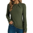 thumbnail image 1 of qucoqpe Womens Tops Fall Fashion Outfits Casual Crewneck Long Sleeve Shirts Stretch Twisted Knot Slim Fit Business Blouse Winter Warm Undershirts, 1 of 8