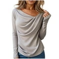 thumbnail image 1 of qucoqpe Womens Tops Fashion Solid Color Long Sleeve Shirts Dressy Casual Pleated Blouses Women's Tops, Tees & Blouses, 1 of 6