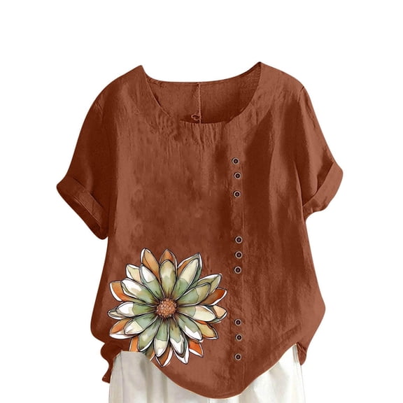 qucoqpe Womens Tops Spring Summer Fashion Floral Printed Crew Neck Short Sleeve Tee Casual Loose Blouse Shirts for Women