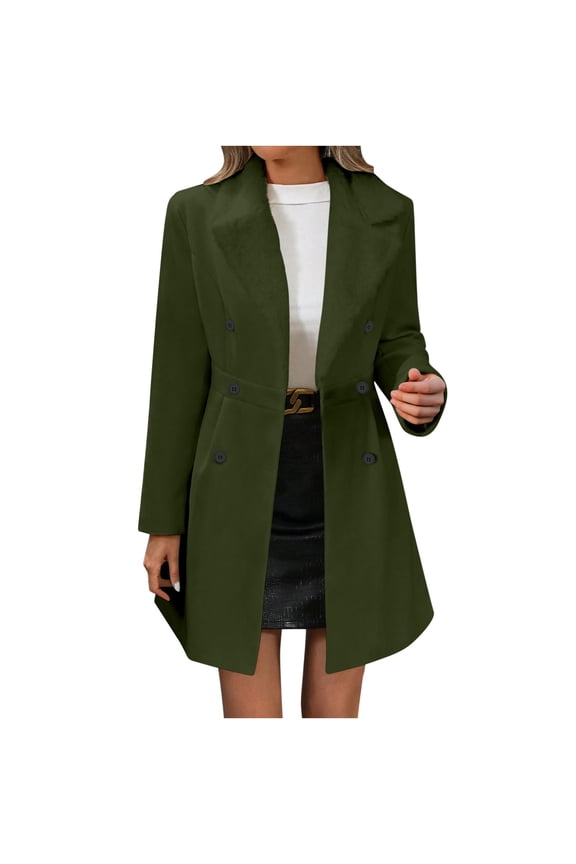 Womens Trench Coat Double Breasted Mid-Length Peacoat Jackets