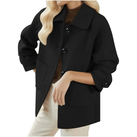 qucoqpe Womens Trendy Elegant Solid Wool Blends Trench Coat Classic Button Front Peacoat Stylish Casual Fall Winter Jackets for Women