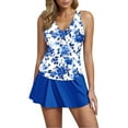 thumbnail image 1 of qucoqpe Womens Tummy Control Tankini Swimsuit V Neck Ruched Two Piece Modest Bathing Suits Floral Print Tankini Swim Tops with Skirt, 1 of 5