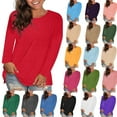 thumbnail image 1 of qucoqpe Womens Tunic Tops Long Sleeve Shirts Crew Neck Casual Solid Color Blouse Tshirts 2025 Fall Fashion Outfits Clothes, 1 of 5