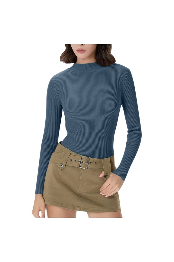 Womens Turtleneck Sweaters Ribbed knit Fitted Long Sleeve Shirts Fall Winter Lightweight Pullover Sweater Base Tops