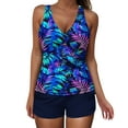 thumbnail image 1 of qucoqpe Womens Two Piece Tankini Swimsuits Floral Print V Neck Pleated Modest Bathing Suits Tankini Tops with Boyshorts, 1 of 5