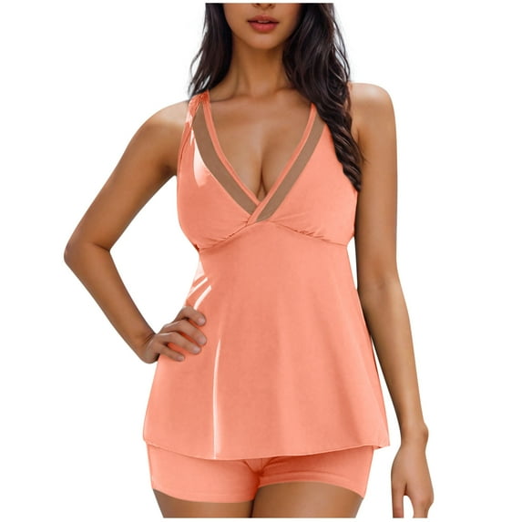 qucoqpe Womens Two Piece Tankini Swimsuits with Built in Bra Sexy V Neck Solid Color Modest Bathing Suits Swim Tankini Tops with Boyshorts