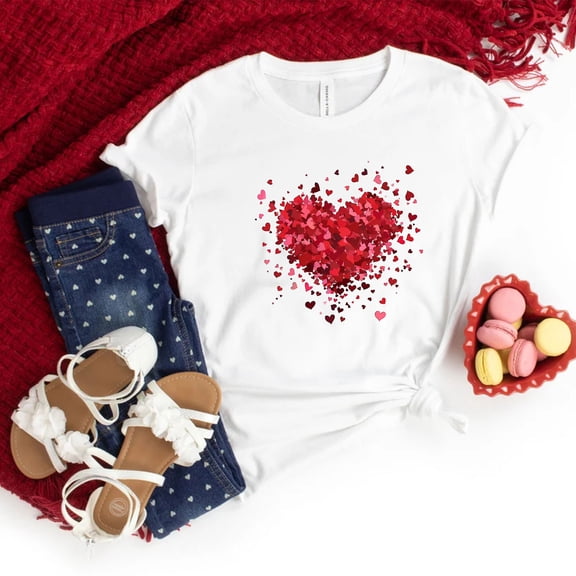 qucoqpe Womens Valentine's Day Short Sleeve T-Shirt Fashion Casual Love Heart Graphic Tops Cute Crew Neck Tees Blouses Holiday Gifts