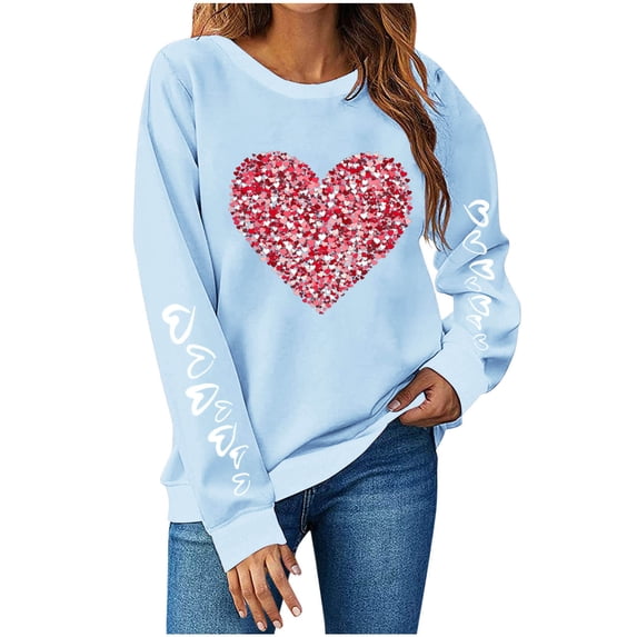 qucoqpe Womens Valentines Sweatshirt Christmas Oversized Love Heart Pullover Tops Long Sleeve Shirts for Women
