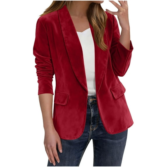qucoqpe Womens Vintage Faux Suede Blazer Casual Notched Lapel Long Sleeve Work Office Jacket Trendy One Button Solid Coat Outerwear