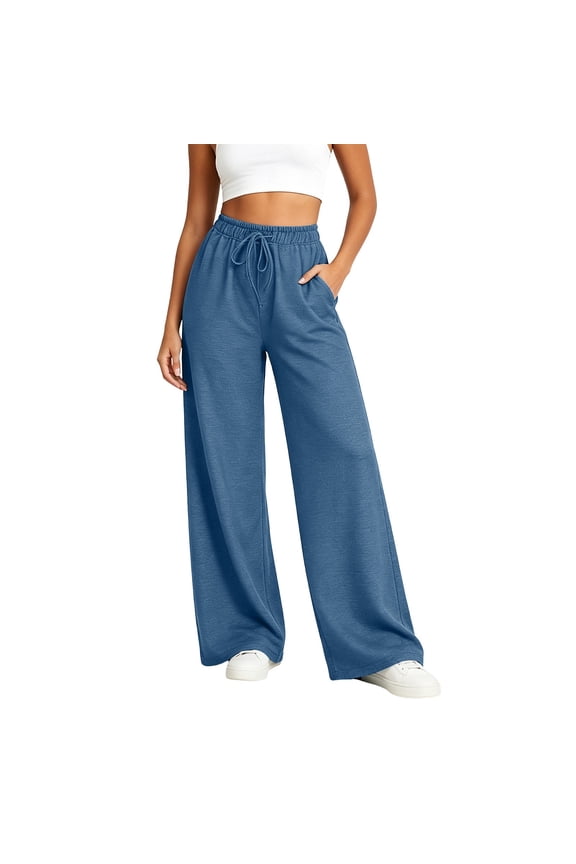 Womens Wide Leg Jeans Loose Fit High Waisted Drawstring Denim Pants with Pockets