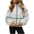 thumbnail image 1 of qucoqpe Womens Winter Cropped Fleece Jacket Trendy Casual Full Zip Warm Coat Plushy Fuzzy Outwear Tops, 1 of 6