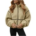thumbnail image 1 of qucoqpe Womens Winter Cropped Fleece Jacket Trendy Casual Full Zip Warm Coat Plushy Fuzzy Outwear Tops, 1 of 6