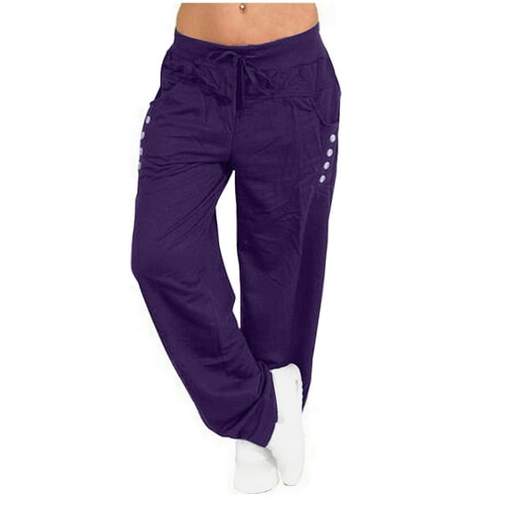 qucoqpe Womens Winter High Waisted Sweatpants Drawstring Jogger Sweat Pants Side Button Bottom Workout Trousers on Clearance