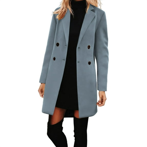 qucoqpe Womens Wool Blend Trench Coat Casual Notched Lapel Collar Double Breasted Pea Coat Fall Winter Long Sleeve Jackets