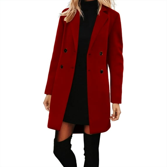 qucoqpe Womens Wool Blend Trench Coat Casual Notched Lapel Collar Double Breasted Pea Coat Fall Winter Long Sleeve Jackets