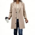 thumbnail image 1 of qucoqpe Womens Wool Coat Winter Thicken Warm Trench Coat Long Sleeve Notch Lapel Pea Coat Fashion Casual Solid Color Overcoat, 1 of 6