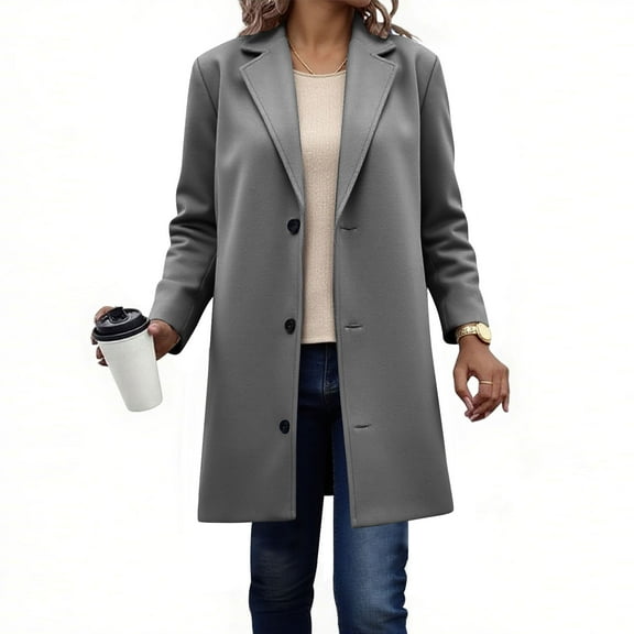 qucoqpe Womens Wool Coat Winter Thicken Warm Trench Coat Long Sleeve Notch Lapel Pea Coat Fashion Casual Solid Color Overcoat