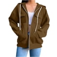 thumbnail image 1 of qucoqpe Zip Up Hoodies for Women Trendy Long Leeve Oversized Hooded Jackets Casual Drawstring Multi-pocket Coat Tops, 1 of 5