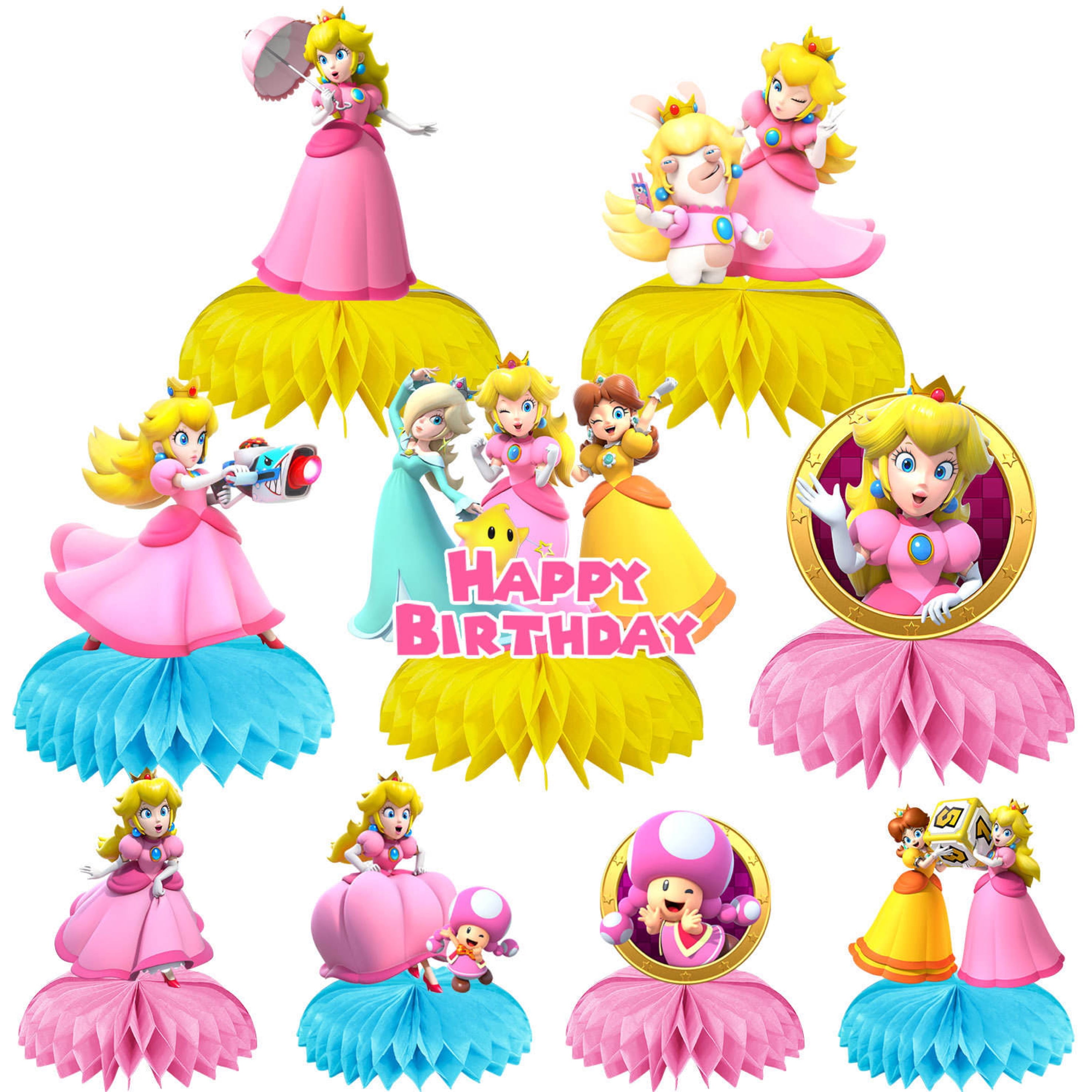 princess peaches centerpiece 9pieces honeycomb decoration, video game girl, pink decor , party favor