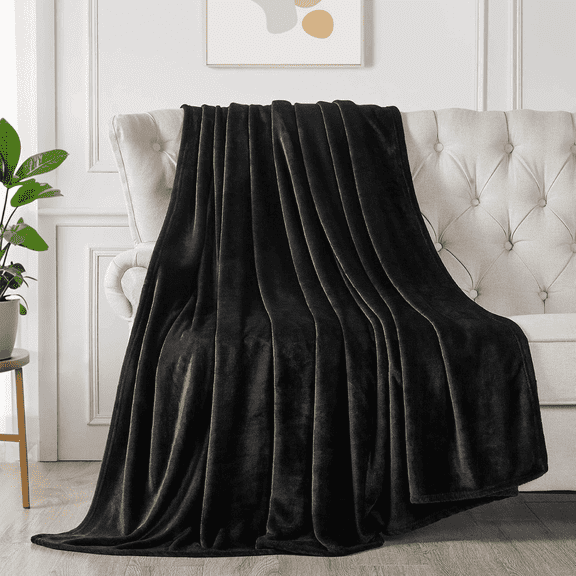 Queen Size Blanket, Luxury Plush Cozy Fuzzy Fleece Blanket, Super Soft Warm Big Lightweight Throw Blanket All Seasons Suitable, Versatile Throws for Office Bedroom Travel, 90x90" Black