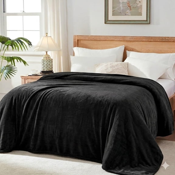 Queen Bed Blanket, Ultra Soft Throws for Couch Bed RV, Lightweight Cozy Bed Blanket for All Seasons, Decor & Giftable Black Blanket for Women Men 90x90 in