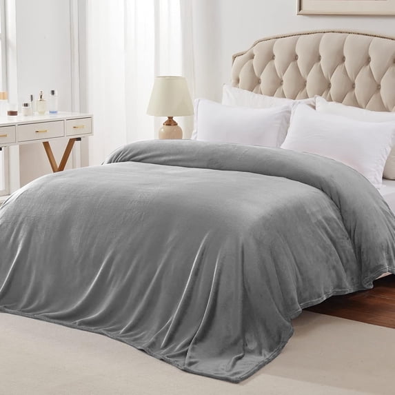Queen Size Bed Blanket, 90x90 inch Soft & Warm Throw Blanket for Sleep Snap, Lightweight Reversible Blankets and Cozy Throws for Bedroom Office Travel Camping & Home Decor, Gray