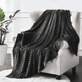 thumbnail image 1 of Queen Size Blanket, 230GSM Extra Soft Lightweight Bed Blanket with Strip , Plush Fuzzy Cozy Throws for Couch, Bed, Sofa Cozy, Warm and Breathable, 90x90" Black, 1 of 7
