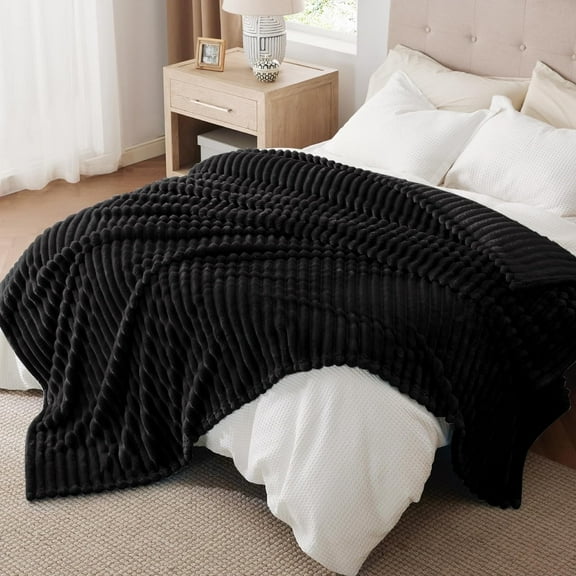 Queen Size Blanket,Extra Soft Strip Blanket, Plush Fuzzy Cozy Bed Blankets and Throws for Couch,Bed,Sofa,Lightweight and Versatile Throws for Office Bedroom Picnic Home Decor,90x90" Black